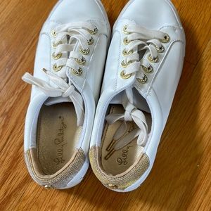 Lilly Pulitzer designer sneakers, 8M. Gold and glitter!
